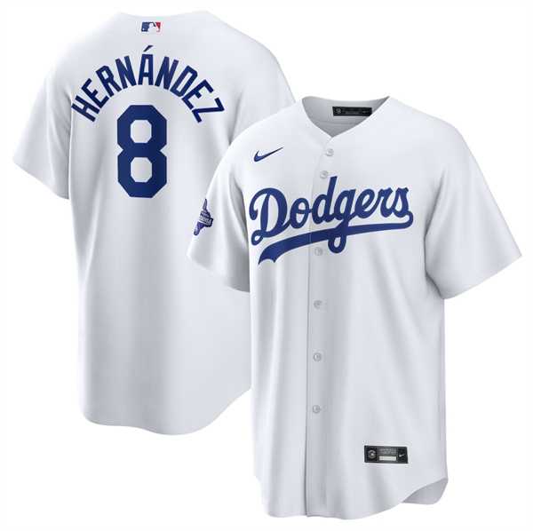 Men%27s Los Angeles Dodgers #8 Enrique Hernandez White 2025 World Series Champions Stitched Jersey