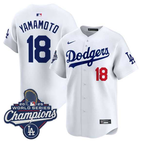 Men%27s Los Angeles Dodgers #18 Yoshinobu Yamamoto White 2025 Champions Stitched Jersey