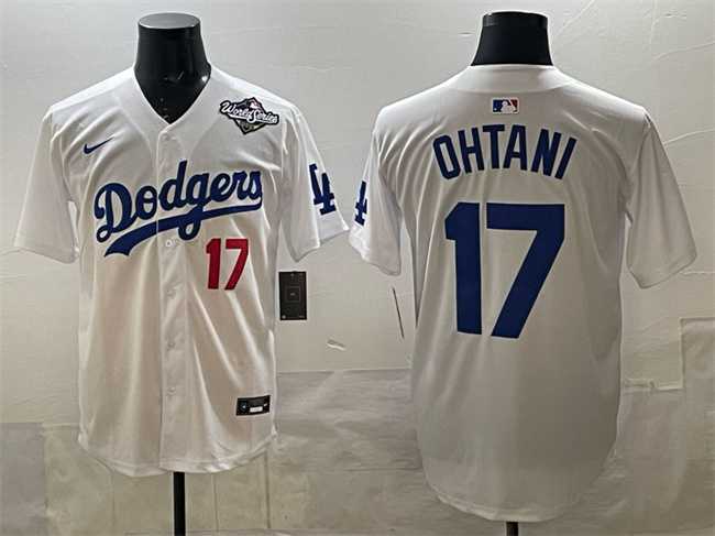 Men%27s Los Angeles Dodgers #17 Shohei Ohtani White 2025 World Series Home Limited Stitched Jersey