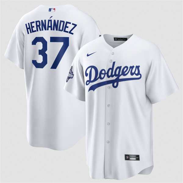Men%27s Los Angeles Dodgers #37 Teoscar Hernandez White 2025 World Series Champions Stitched Jersey