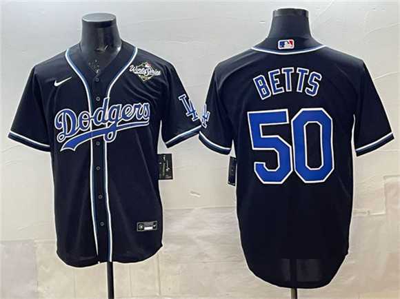 Men%27s Los Angeles Dodgers #50 Mookie Betts Black Fashion 2025 World Series Cool Base Stitched Jersey