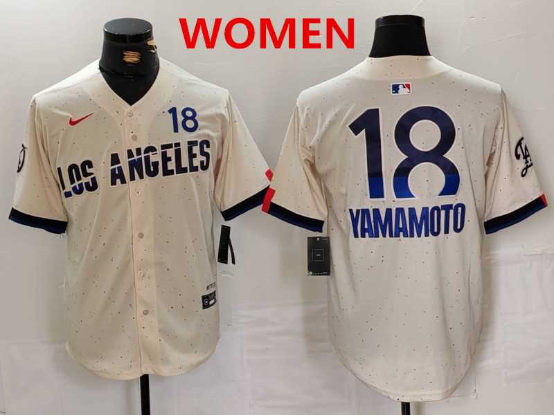 Women%27s los angeles dodgers #18 yoshinobu yamamoto cream 2024 city connect limited jersey