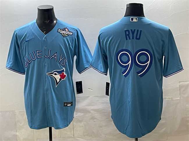 Men%27s Toronto Blue Jays #99 Hyun-jin Ryu Blue 2025 World Series Cool Base Stitched Jersey