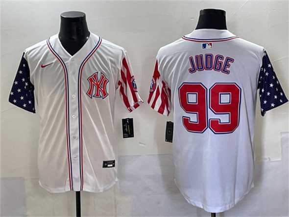 Men%27s New York Yankees #99 Aaron Judge White 2025 Independence Day Vapor Limited Stitched Baseball Jersey
