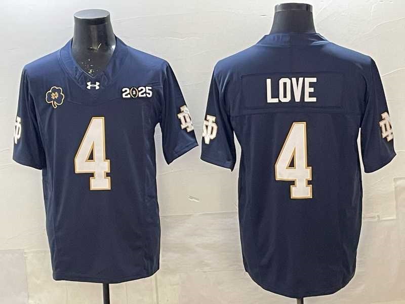 Men%27s Notre Dame Fighting Irish #4 Jeremiyah Love Navy F.U.S.E. 2025 CFP Final Patch Limited Stitched Football Jersey