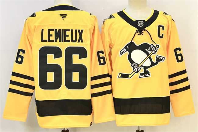 Men%27s Pittsburgh Penguins #66 Mario Lemieux Gold 2025-26 With C Patch Alternate Stitched Hockey Jersey