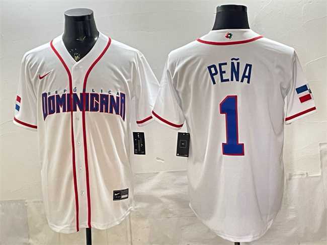 Men%27s Dominican Republic Baseball #1 Jeremy Pena White 2026 World Baseball Classic Home Stadium Stitched Jersey