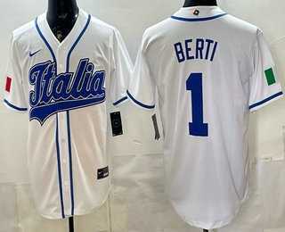 Men%27s Italy #1 Jonathon Berti White 2026 World Baseball Classic Cool Base Jersey