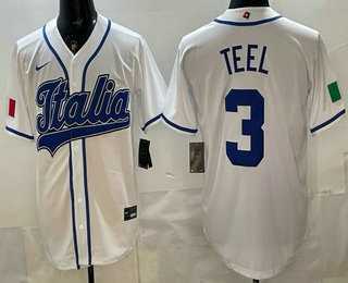 Men%27s Italy #3 Kyle Teel White 2026 World Baseball Classic Cool Base Jersey