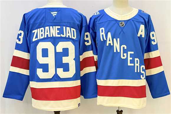 Men%27s New York Rangers #93 Mika Zibanejad Blue With A Patch Stitched Jersey