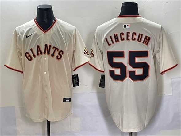 Men%27s San Francisco Giants #55 Tim Lincecum Cream 2024 Home Limited Stitched Baseball Jersey
