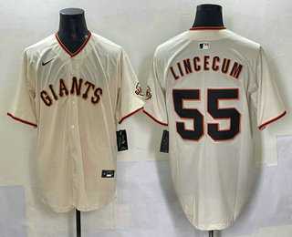 Men%27s San Francisco Giants #55 Tim Lincecum Cream Limited Stitched Jersey