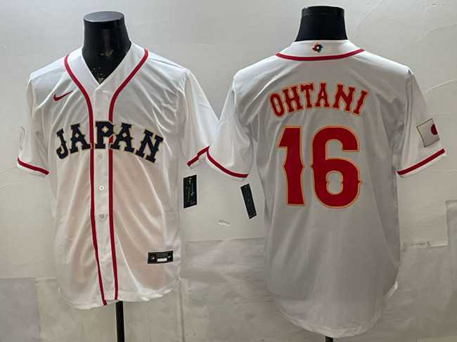 Men%27s Japan Baseball #16 Shohei Ohtani White 2026 World Baseball Classic Home Stadium Stitched Jersey