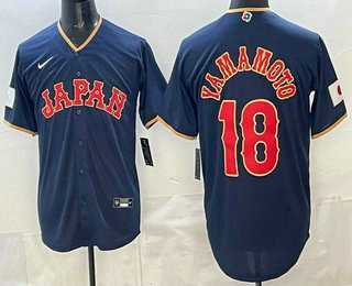 Men%27s Japan #18 Yoshinobu Yamamoto Navy 2026 World Baseball Classic Cool Base Jersey
