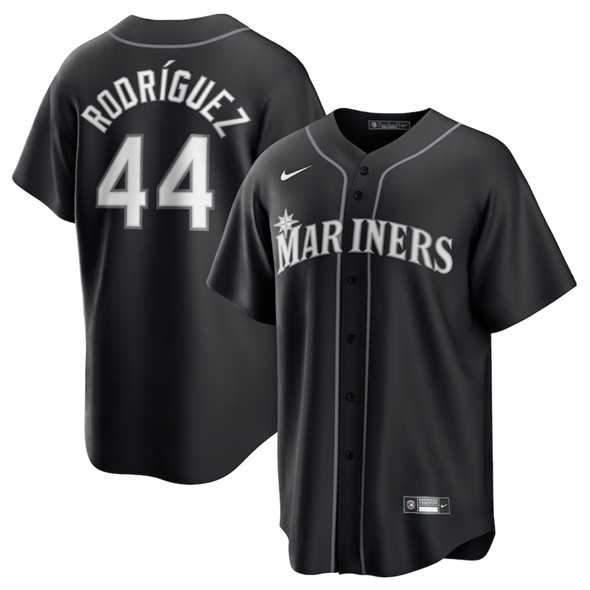 Men%27s Seattle Mariners #44 Julio Rodriguez Black Lights Out Limited Stitched Baseball Jersey Dzhi