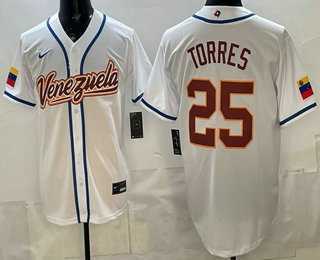 Men%27s Venezuela #25 Gleyber Torres White 2026 World Baseball Classic Cool Base Jersey