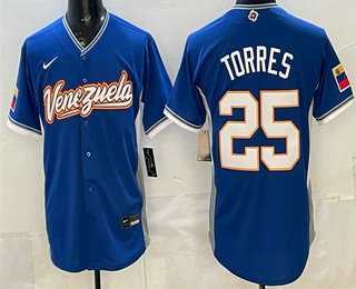 Men%27s Venezuela #25 Gleyber Torres Blue 2026 World Baseball Classic Cool Base Jersey