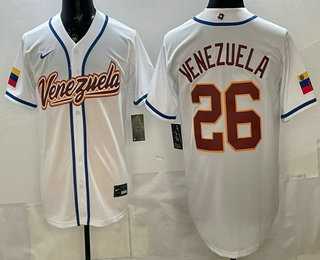 Men%27s Venezuela #26 Venezuela White 2026 World Baseball Classic Cool Base Jersey