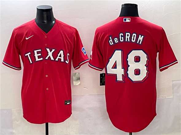 Men%27s Texas Rangers #48 Jacob deGrom Red With Patch Cool Base Stitched Baseball Jersey