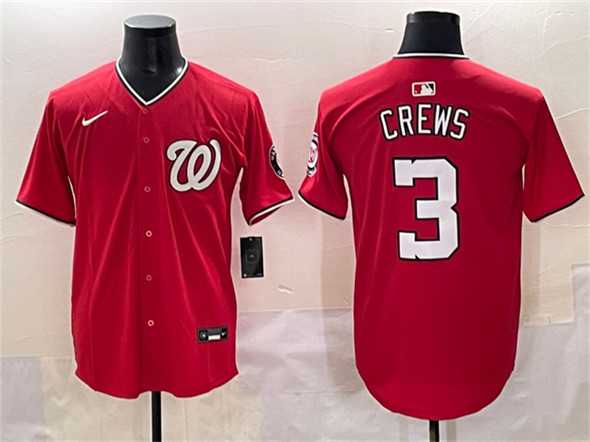 Men%27s Washington Nationals #3 Dylan Crews Red Limited Stitched Baseball Jersey