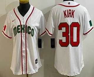 Women%27s Mexico #30 Alejandro Kirk White 2026 World Baseball Classic Cool Base Jersey