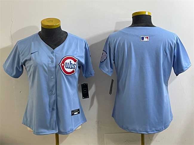 Women%27s Chicago Cubs Blank Blue 2024 25 2nd Alternatemited Stitched Baseball Jersey(Run Small)