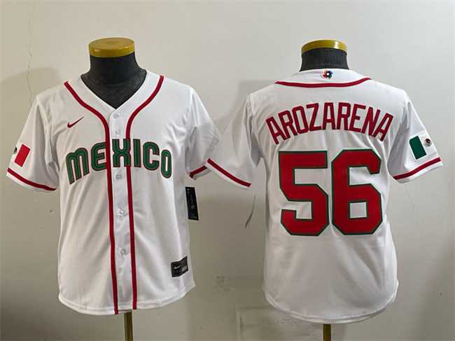 Youth Mexico Baseball #56 Randy Arozarena White 2026 World Baseball Classic Home Stadium Stitched Baseball Jersey