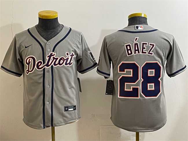 Youth Detroit Tigers #28 Javier Baez Gray Cool Base Stitched Baseball Jersey