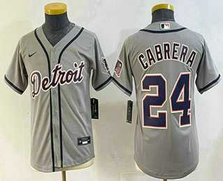 Youth Detroit Tigers #24 Miguel Cabrera Grey Cool Base Stitched Jersey