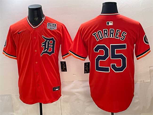 Men%27s Detroit Tigers #25 Gleyber Torres Orange 2026 Alternate USA 250%27 Patch Vapor Premier Limited Stitched Jersey Dzhi