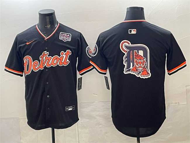 Men%27s Detroit Tigers Team Big Logo Navy 2026 Alternate USA 250%27 Patch Vapor Premier Limited Stitched Jersey Dzhi