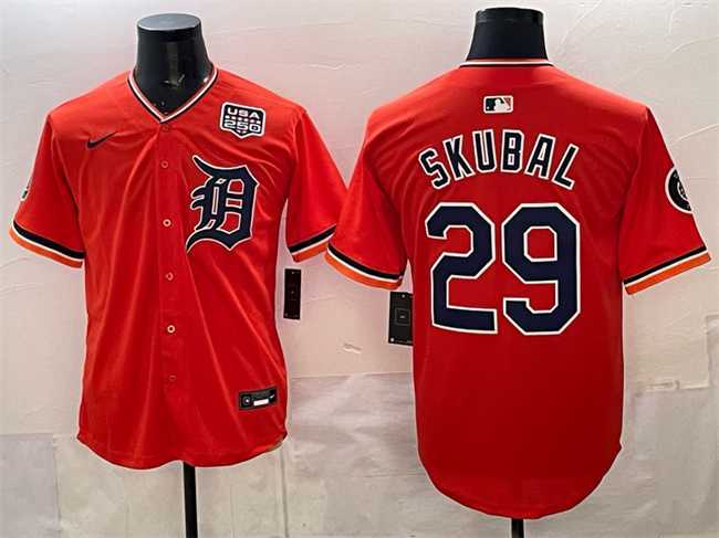 Men%27s Detroit Tigers #29 Tarik Skubal Orange 2026 Alternate USA 250%27 Patch Vapor Premier Limited Stitched Jersey Dzhi