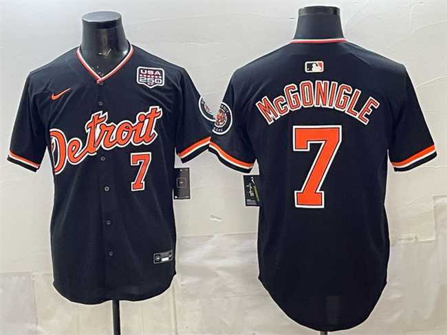 Men%27s Detroit Tigers #7 Kevin McGonigle Black 2026 Alternate USA 250%27 Patch Vapor Premier Limited Stitched Jersey Dzhi