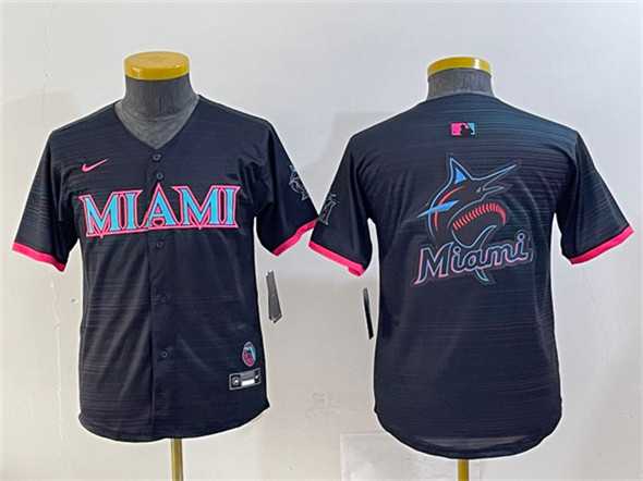 Youth Miami Marlins Team Big Logo Black 2025 City Connect Limited Stitched Baseball Jersey