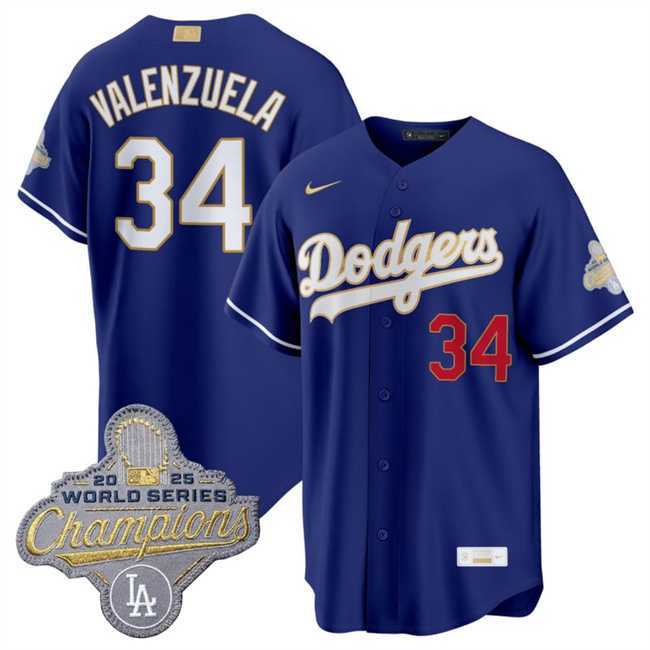 Men%27s Los Angeles Dodgers #34 Fernando Valenzuela Royal 2026 Alternate Gold Collection Stadium Stitched Jersey Dzhi