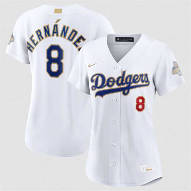 Women%27s Los Angeles Dodgers #8 Enrique Hernandez White 2026 Gold Collection Stadium Stitched Jersey Dzhi