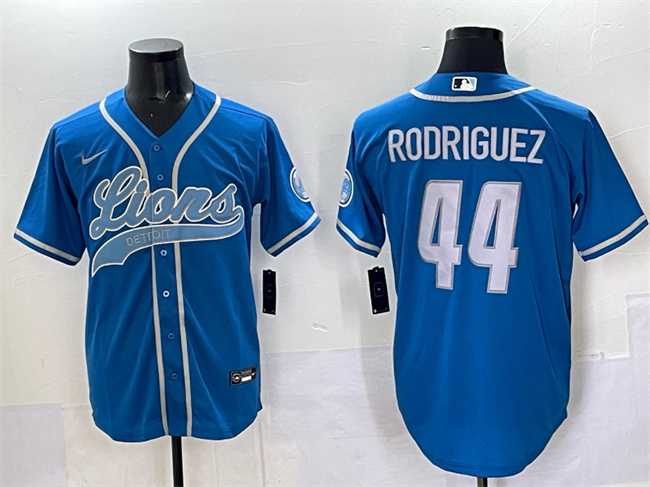 Men%27s Detroit Lions #44 Malcolm Rodriguez Blue Cool Base Stitched Baseball Jersey