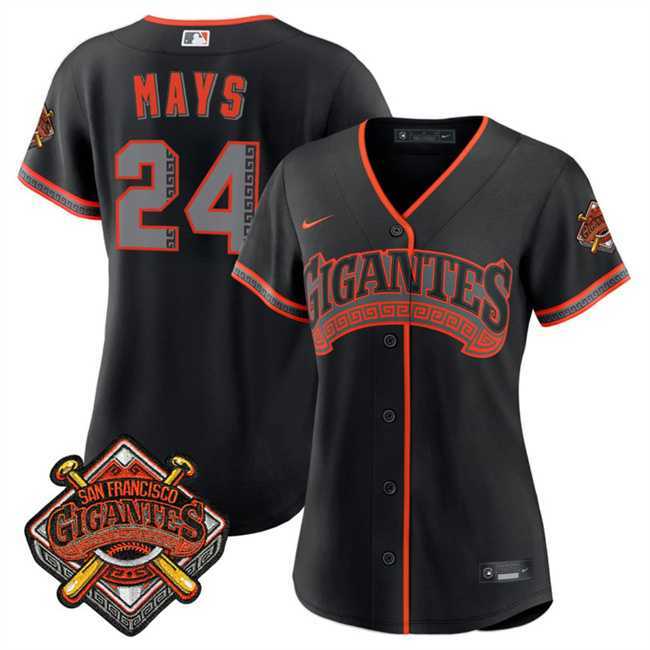 Women%27s San Francisco Giants #24 Willie Mays Black 2026 Alternate Stadium Stitched Jersey Dzhi
