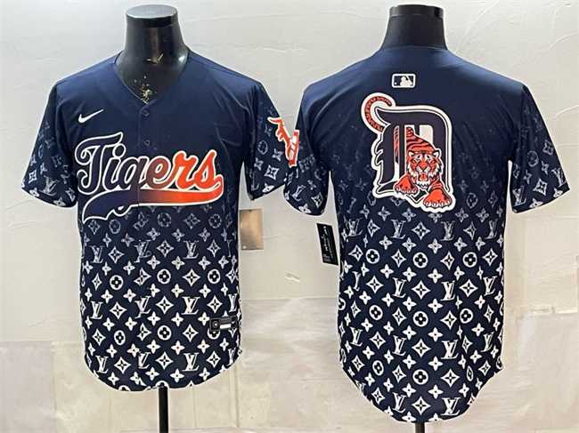 Men%27s Detroit Tigers Team Big Logo Navy With Patch Vapor Premier Limited Stitched Jersey Dzhi