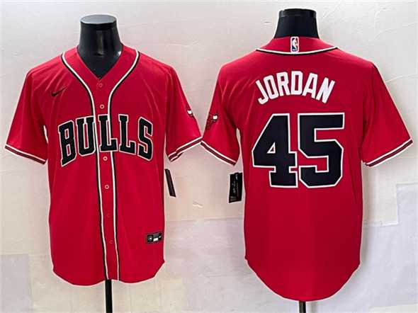 Men%27s Chicago Bulls #45 Michael Jordan Red Cool Base Stitched Baseball Jersey