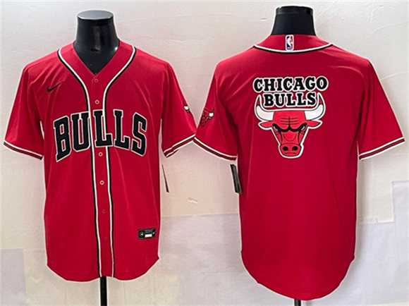 Men%27s Chicago Bulls Team Big Logo Red Cool Base Stitched Baseball Jersey