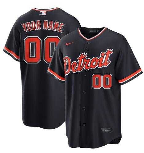 Men%27s Detroit Tigers Custom Nike Alternate Replica Navy Stitched Baseball Jersey