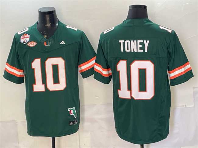 Men%27s Miami Hurricanes #10 Malachi Toney Green F.U.S.E. Fiesta Bowl Champions & Florida Patch Stitched Football Jersey