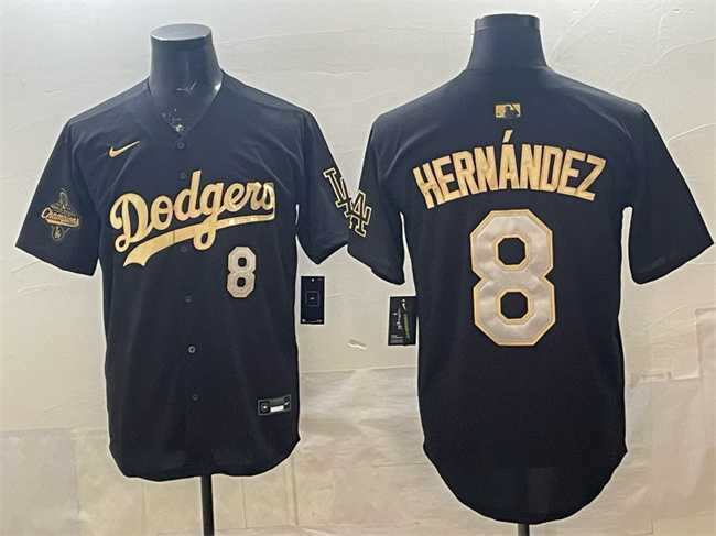 Men%27s Los Angeles Dodgers #8 Enrique Hernandez Black Gold 2025 World Series Champions Patch Limited Stitched Jersey Dzhi
