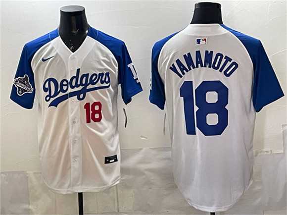 Men%27s Los Angeles Dodgers #18 Yoshinobu Yamamoto White Royal 2025 World Series Limited Stitched Jersey Dzhi