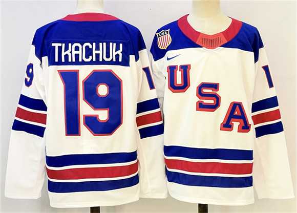 Men%27s USA #19 Matthew Tkachuk White 2025-2026 Stitched Jersey