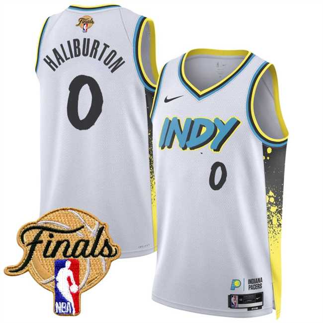 Men%27s Indiana Pacers #0 Tyrese Haliburton White 2025 Finals City Edition Stitched Jersey Dzhi