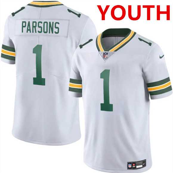 Youth Green Bay Packers #1 Micah Parsons White 2025 Vapor Untouchable Limited Stitched Jersey Dzhi