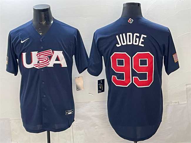 Men%27s USA #99 Aaron Judge 2023 Navy World Baseball Classic Stitched Jersey Dzhi