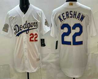 Men%27s Los Angeles Dodgers #22 Clayton Kershaw White Gold World Series Champions Collection Limited Jersey